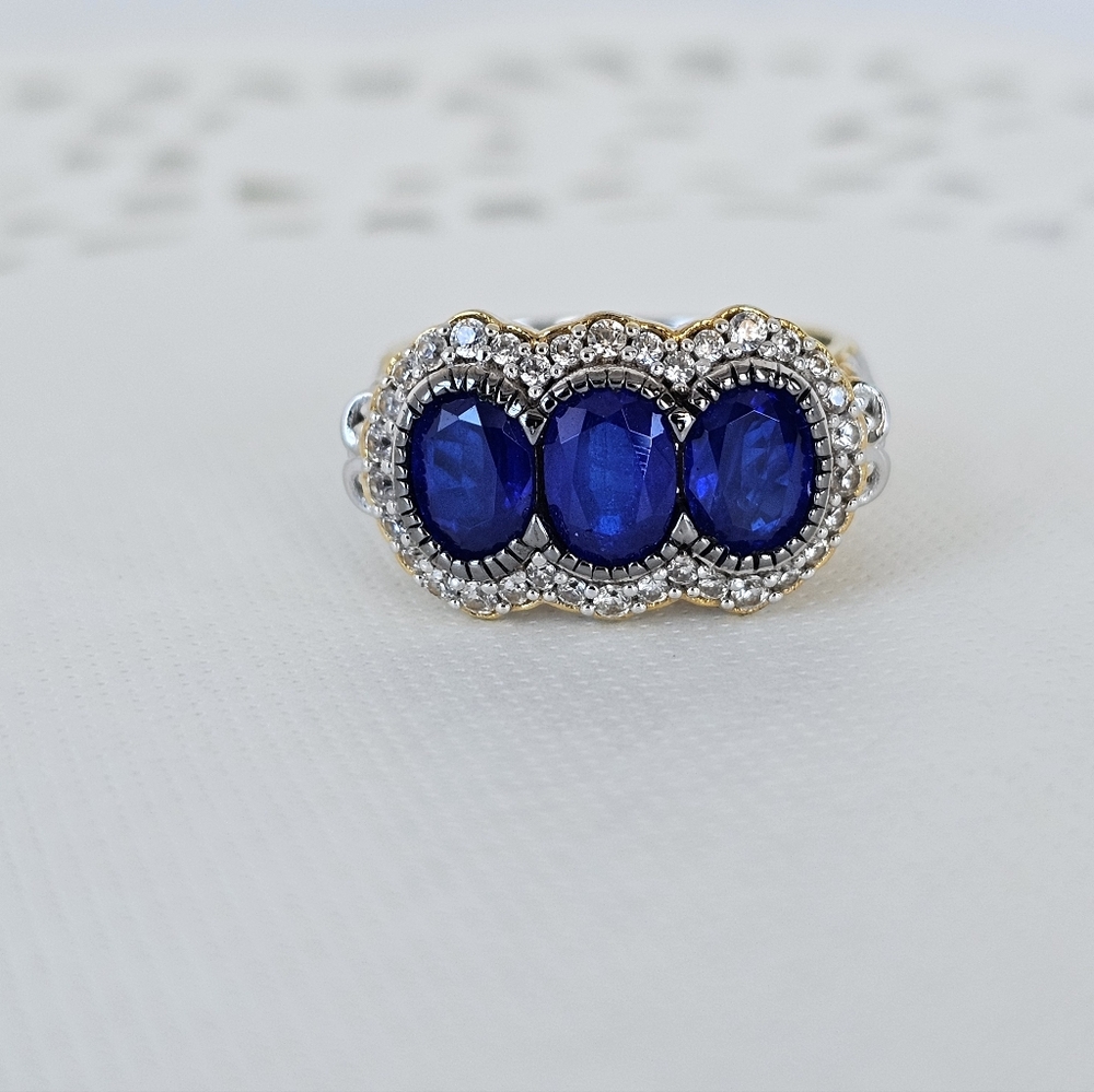 Natural Cobalt Blue Spinel Ring 24k Palladium Sterling Silver Size 8!